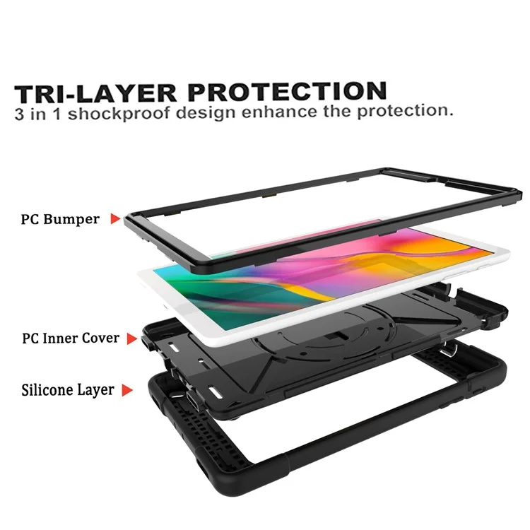 360 ° Strap Strap PC Silicone Handy Combo Kickstand Tablet Shell Com Alça de Ombro Para Samsung Galaxy Tab A 10.1 (2019) SM-T510 (wi-fi)/sm-t515 (LTE) - Preto