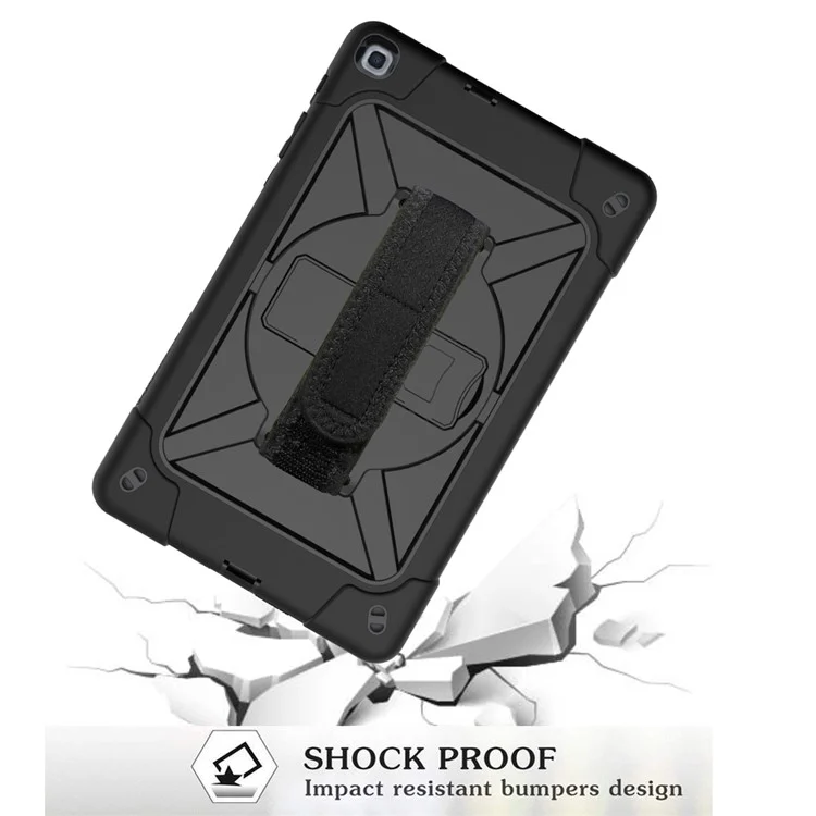 Sangle à Main Pivot à 360 ° PC PC Silicone Combo Coque de Tablette Avec Bandoulière Pour Samsung Galaxy Tab A 10.1 (2019) SM-T510 (wi-fi) / Sm-t515 (LTE) - le Noir