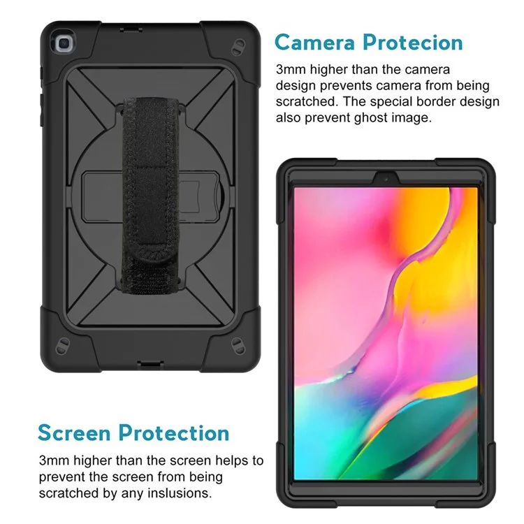 Sangle à Main Pivot à 360 ° PC PC Silicone Combo Coque de Tablette Avec Bandoulière Pour Samsung Galaxy Tab A 10.1 (2019) SM-T510 (wi-fi) / Sm-t515 (LTE) - le Noir