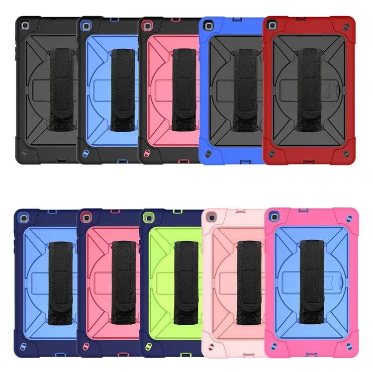 360 ° Strap Strap PC Silicone Handy Combo Kickstand Tablet Shell Com Alça de Ombro Para Samsung Galaxy Tab A 10.1 (2019) SM-T510 (wi-fi)/sm-t515 (LTE) - Preto