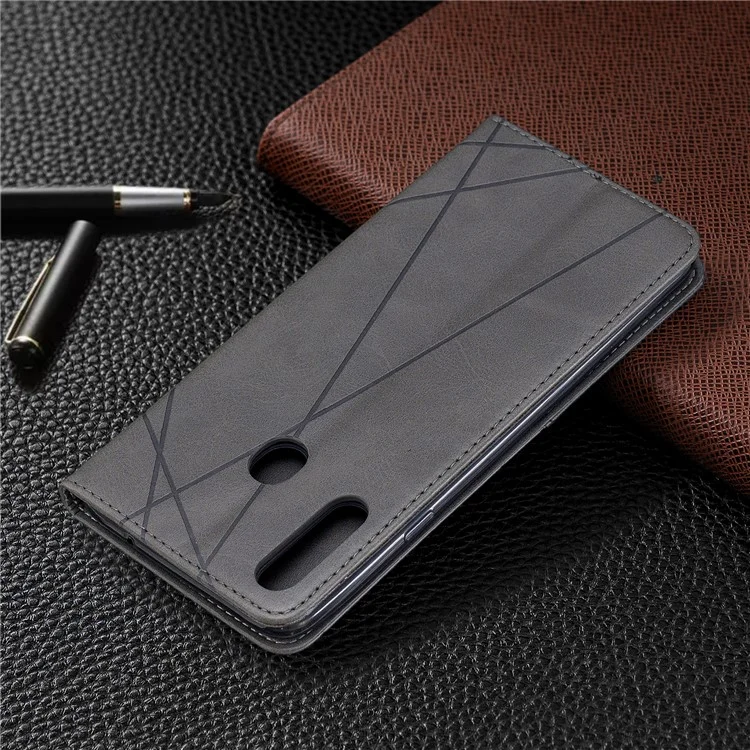 Geometrisches Muster -leder -kartenhalter -telefonfall Mit Standschale Für Samsung Galaxy A20s - Grau