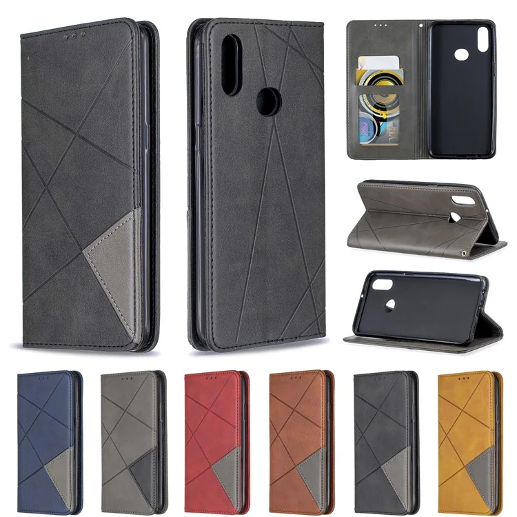 Case de Cartera de Cuero de Stand de Patrón Geométrico Para Samsung Galaxy A10s - Negro