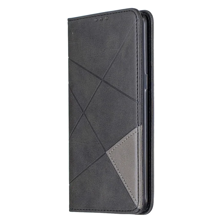 Case de Cartera de Cuero de Stand de Patrón Geométrico Para Samsung Galaxy A10s - Negro