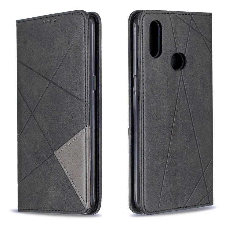 Case de Cartera de Cuero de Stand de Patrón Geométrico Para Samsung Galaxy A10s - Negro