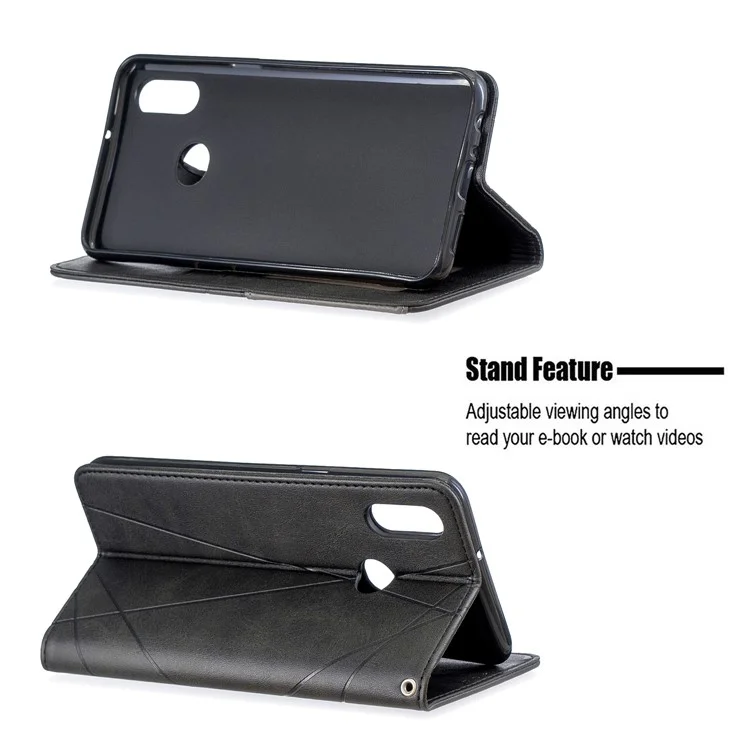 Case de Cartera de Cuero de Stand de Patrón Geométrico Para Samsung Galaxy A10s - Negro