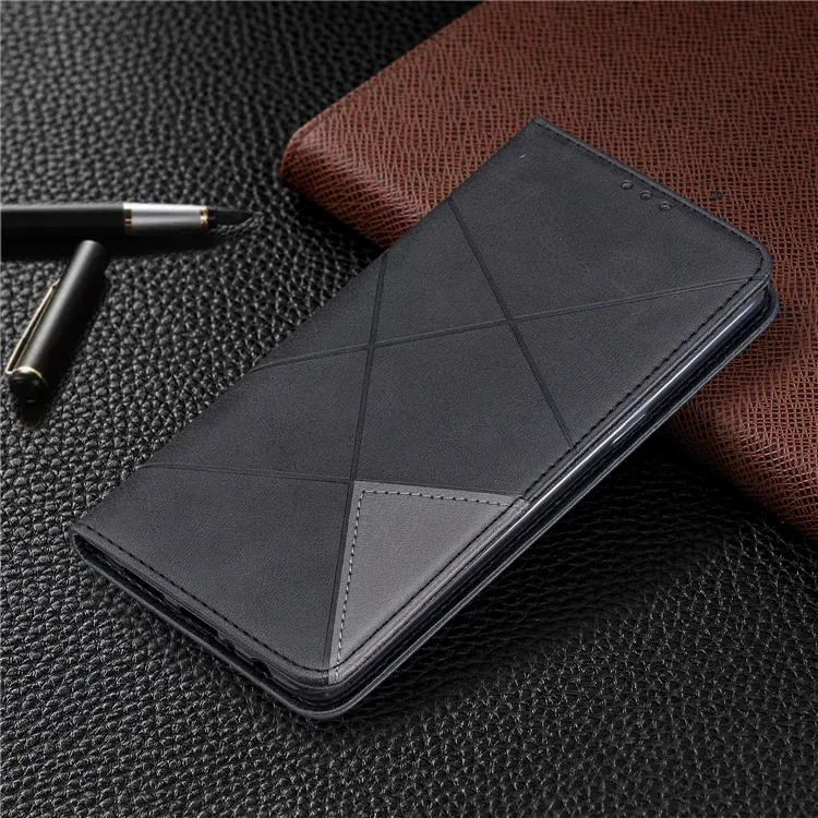 Case de Cartera de Cuero de Stand de Patrón Geométrico Para Samsung Galaxy A10s - Negro