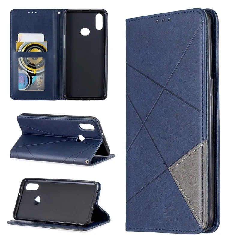 Geometric Pattern Stand Leather Card Holder Case for Samsung Galaxy A10s - Blue