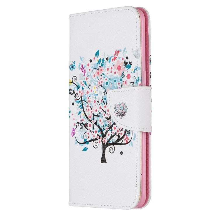 Stamping Pattern PU Pettura Petta Pelle Gushetto Del Paformo Per Samsung Galaxy A10s - Albero Fiorito