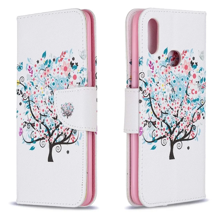 Stamping Pattern PU Pettura Petta Pelle Gushetto Del Paformo Per Samsung Galaxy A10s - Albero Fiorito