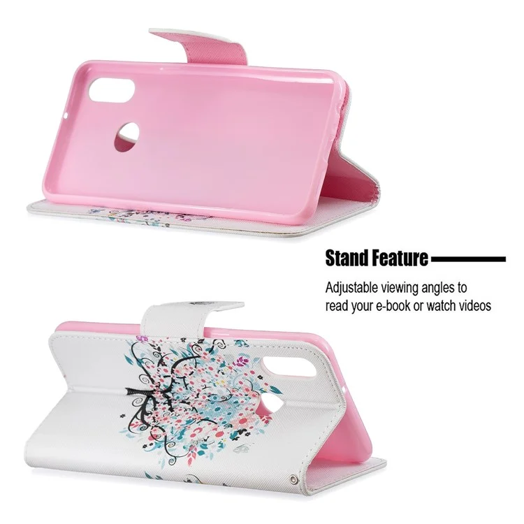 Stamping Pattern PU Pettura Petta Pelle Gushetto Del Paformo Per Samsung Galaxy A10s - Albero Fiorito