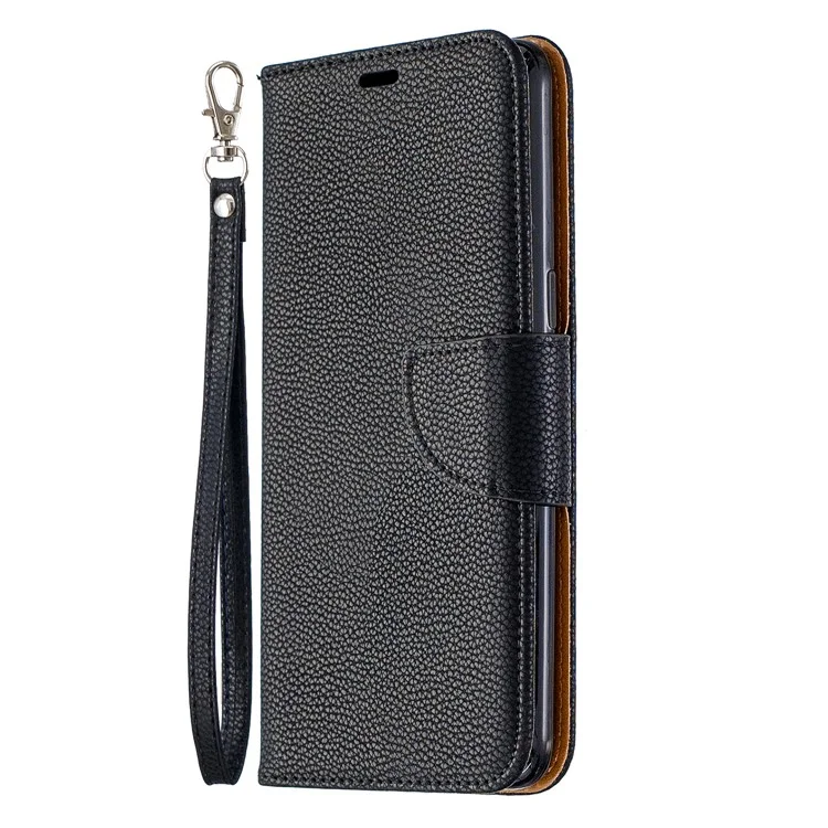 Litchi Skin Leather Stand Stand Caso Para Samsung Galaxy A10s - Preto