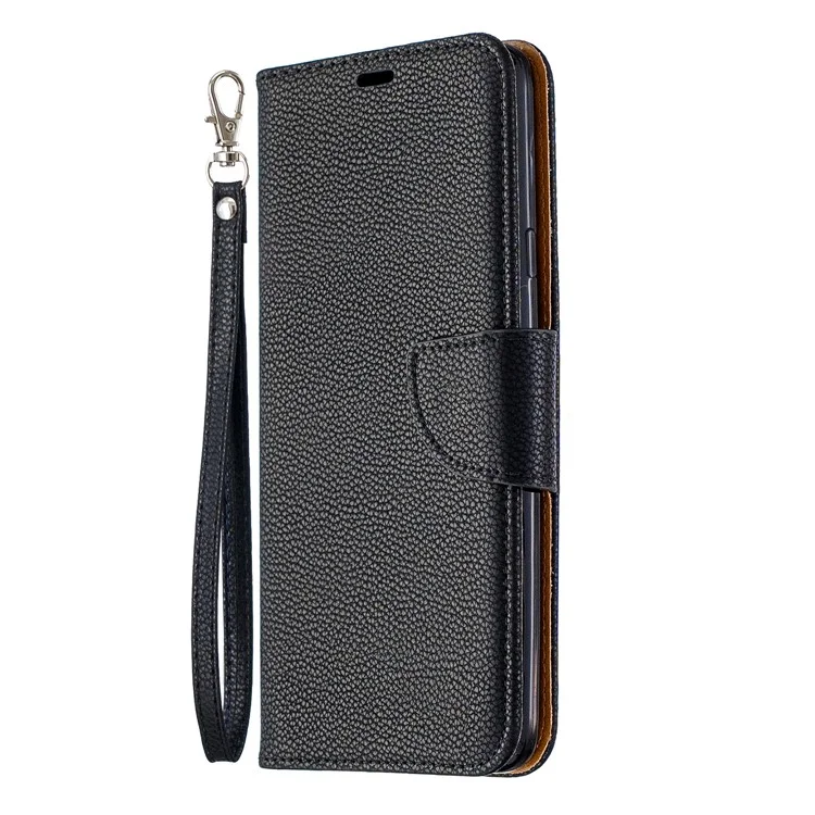 Litchi Skin Stand Leather Wallet Case for Samsung Galaxy A20s - Black