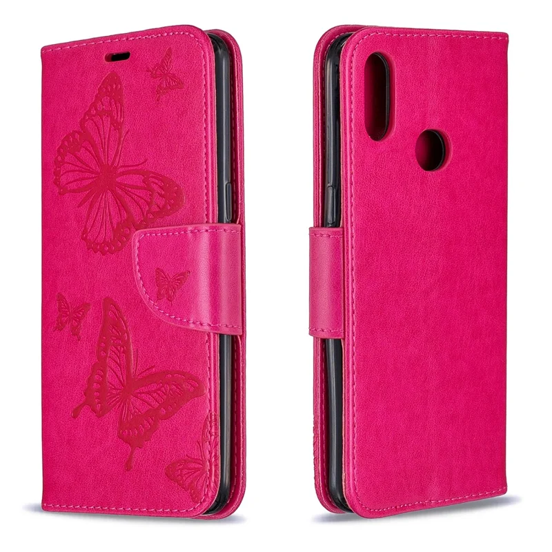 Imprint Butterfly Leather Wallet Case for Samsung Galaxy A10s - Rose