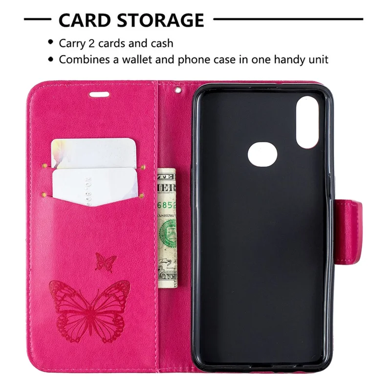 Imprint Butterfly Leather Wallet Case for Samsung Galaxy A10s - Rose