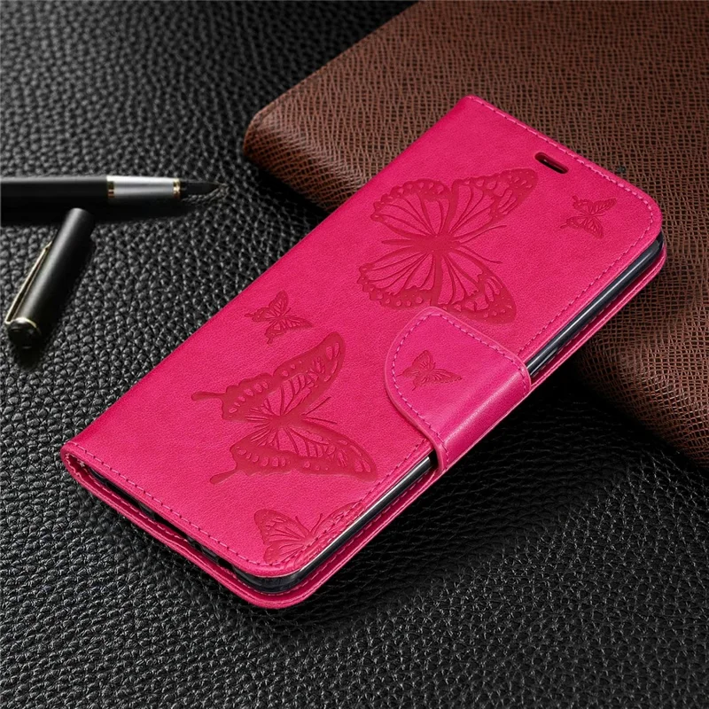 Imprint Butterfly Leather Wallet Case for Samsung Galaxy A10s - Rose