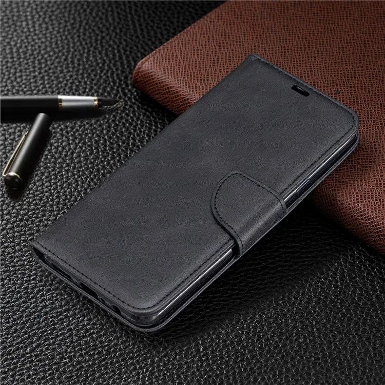 For Samsung Galaxy A20s Pure Color PU Leather Cell Shell - Black