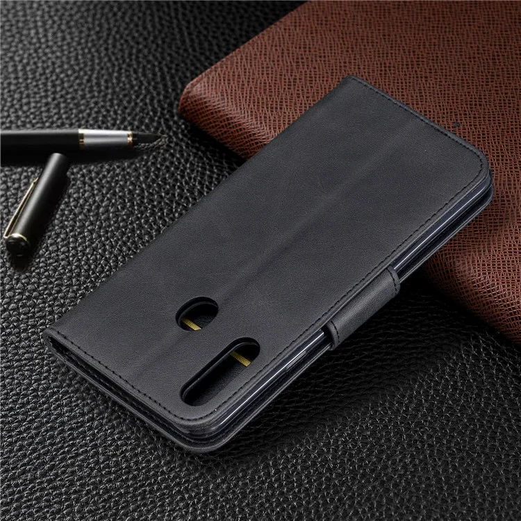 For Samsung Galaxy A20s Pure Color PU Leather Cell Shell - Black