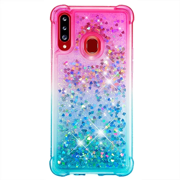 Cubierta de Teléfono Con Trozo y Tpu de Brillo Gradiente Para Samsung Galaxy A20s - Pink/Sky Blue