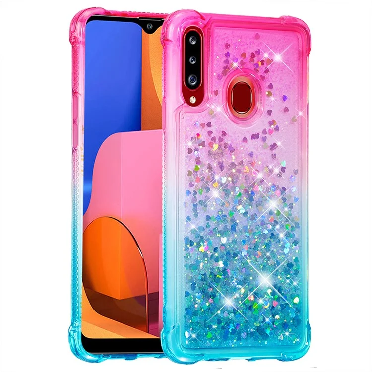 Couverture de Téléphone TPU à Paillettes de Dégradé Pour Samsung Galaxy A20s - Bleu Rose / Ciel