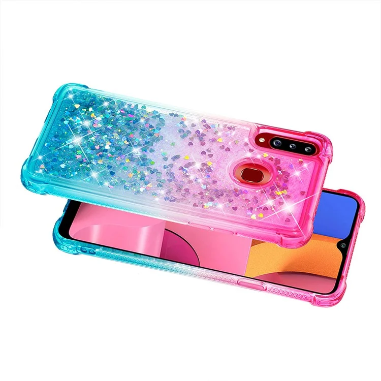 Couverture de Téléphone TPU à Paillettes de Dégradé Pour Samsung Galaxy A20s - Bleu Rose / Ciel