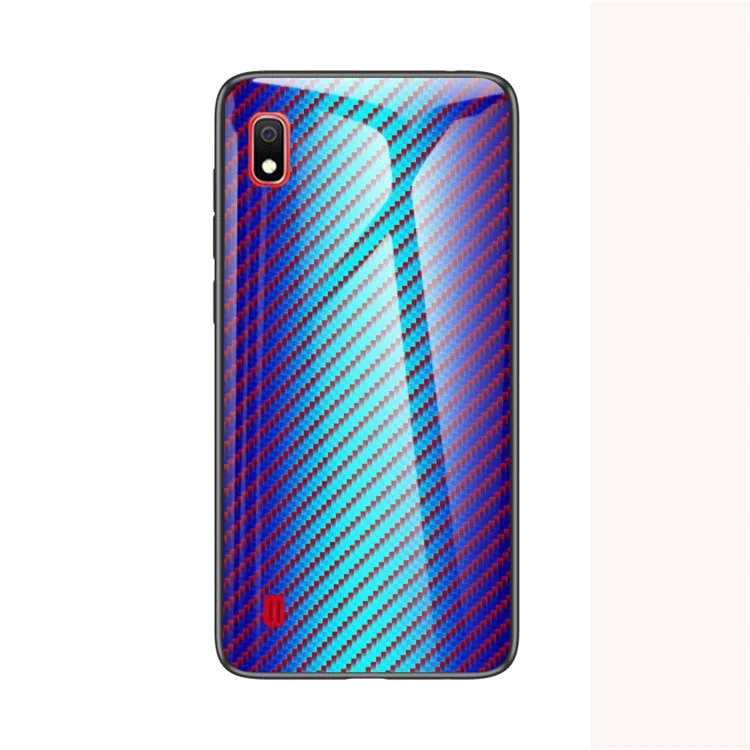 Para Samsung Galaxy A10, Textura de Fibra de Carbono, Vidrio Templado + PC + TPU Shell - Azul