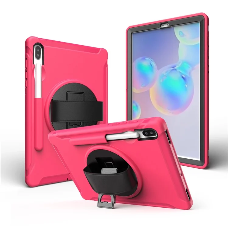 360° Swivel Kickstand PC + TPU Tablet Combo Shell with Hand Strap for Samsung Galaxy Tab S6 SM-T860/T865 - Rose