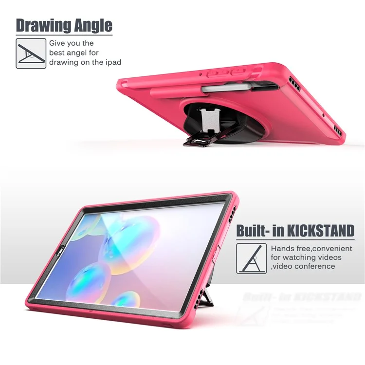 360 ° Schwenkkickstand-pc + TPU Tablet Combo-shell Mit Handgurt Für Samsung Galaxy Tab S6 SM-T860/T865 - Rose