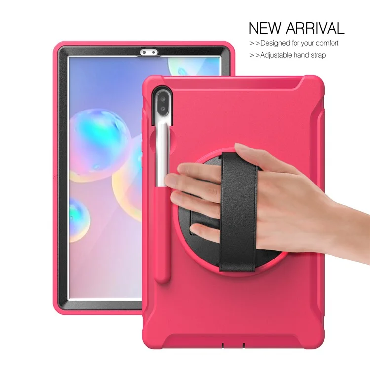 360 ° Swivel Kickstand PC + TPU TPU Combo Combo Con Correa de Mano Para Samsung Galaxy Tab S6 SM-T860/T865 - Rosa