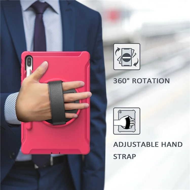 360° Swivel Kickstand PC + TPU Tablet Combo Shell with Hand Strap for Samsung Galaxy Tab S6 SM-T860/T865 - Rose