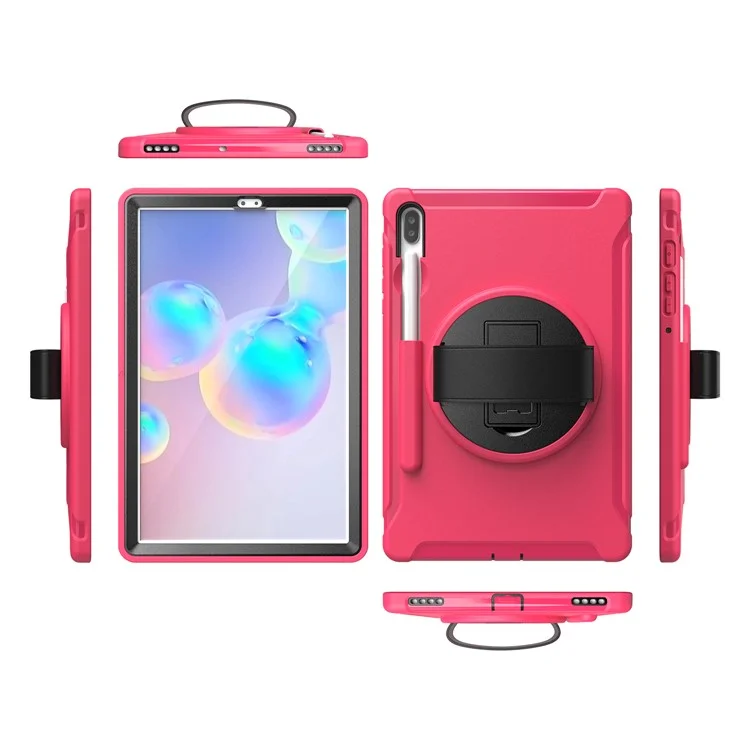 Calcio D'acqua Girevole a 360 ° PC + Combo Combo TPU Con Cinturino Manuale Per Samsung Galaxy Tab S6 SM-T860/T865 - Rosa