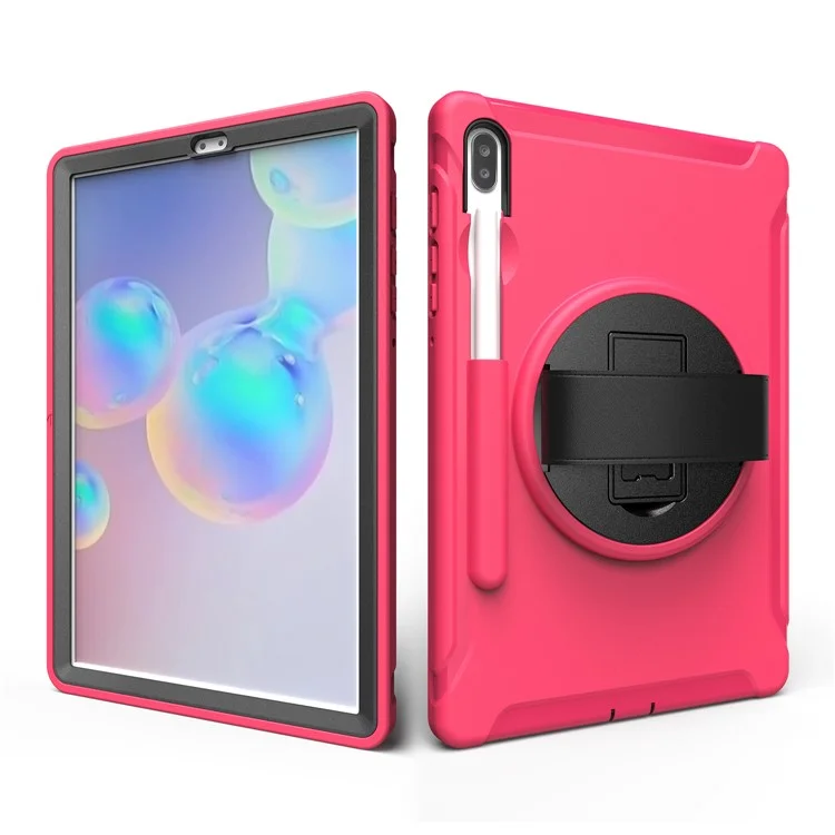 360 ° Swivel Kickstand PC + TPU TPU Combo Combo Con Correa de Mano Para Samsung Galaxy Tab S6 SM-T860/T865 - Rosa