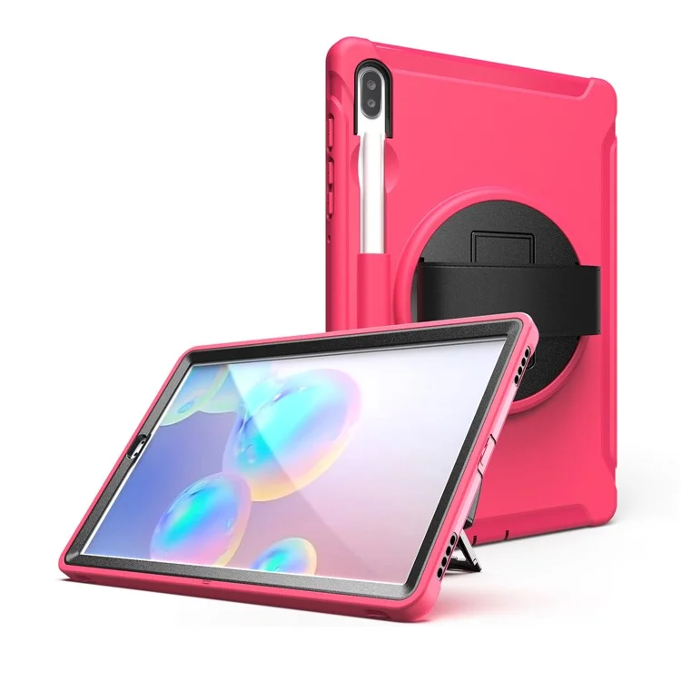 360 ° Swivel Kickstand PC + TPU TPU Combo Combo Con Correa de Mano Para Samsung Galaxy Tab S6 SM-T860/T865 - Rosa