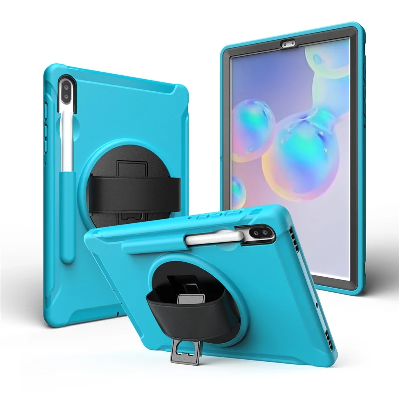 360° Swivel Kickstand PC + TPU Tablet Combo Shell with Hand Strap for Samsung Galaxy Tab S6 SM-T860/T865 - Baby Blue