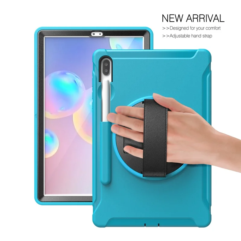 360° Swivel Kickstand PC + TPU Tablet Combo Shell with Hand Strap for Samsung Galaxy Tab S6 SM-T860/T865 - Baby Blue