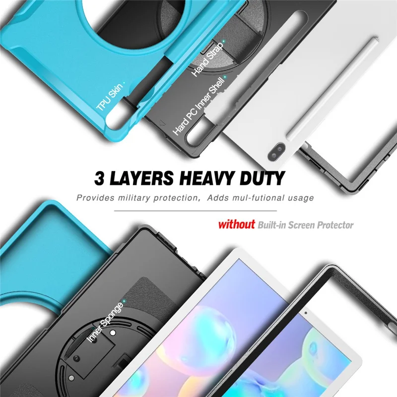 360° Swivel Kickstand PC + TPU Tablet Combo Shell with Hand Strap for Samsung Galaxy Tab S6 SM-T860/T865 - Baby Blue