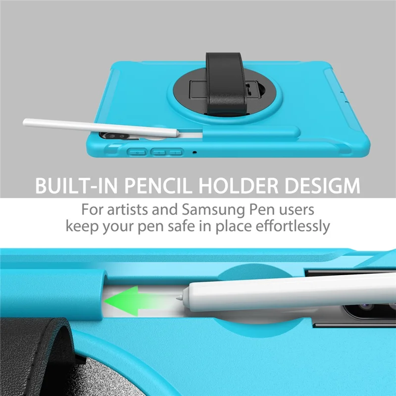 360° Swivel Kickstand PC + TPU Tablet Combo Shell with Hand Strap for Samsung Galaxy Tab S6 SM-T860/T865 - Baby Blue