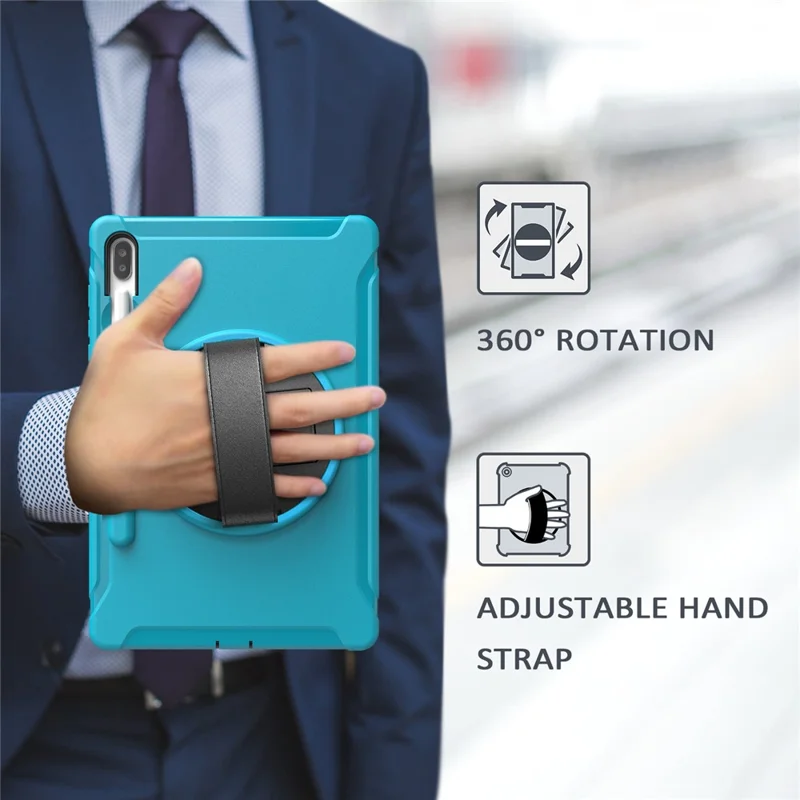 360° Swivel Kickstand PC + TPU Tablet Combo Shell with Hand Strap for Samsung Galaxy Tab S6 SM-T860/T865 - Baby Blue