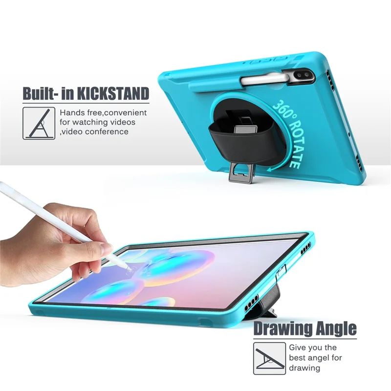 360° Swivel Kickstand PC + TPU Tablet Combo Shell with Hand Strap for Samsung Galaxy Tab S6 SM-T860/T865 - Baby Blue