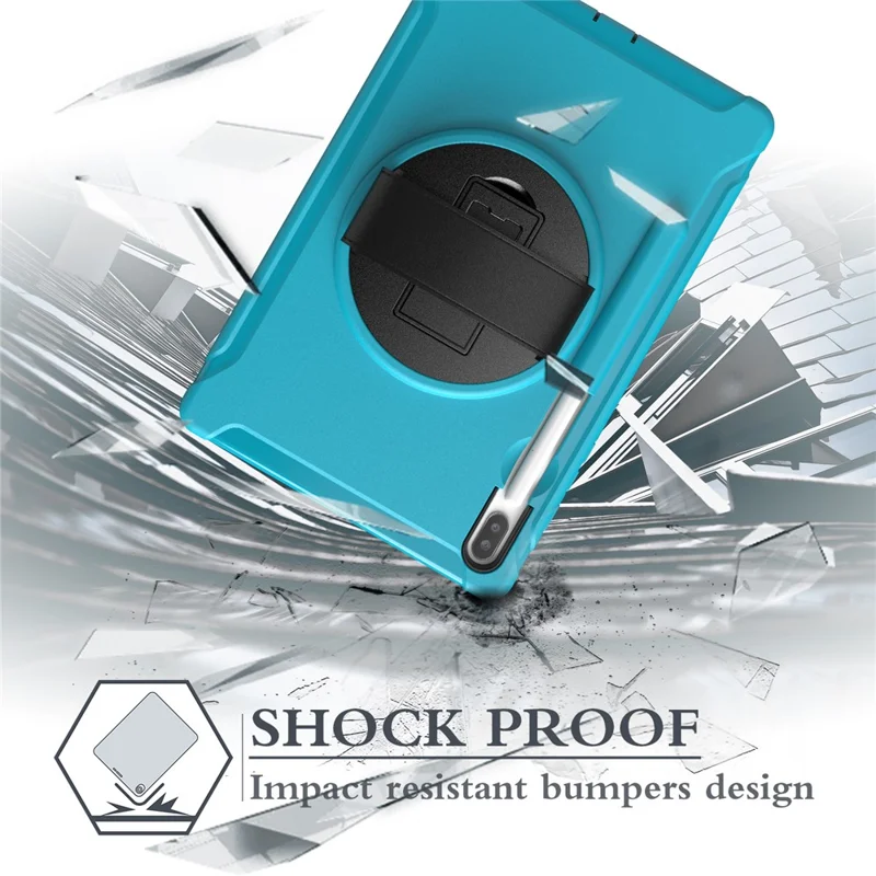 360° Swivel Kickstand PC + TPU Tablet Combo Shell with Hand Strap for Samsung Galaxy Tab S6 SM-T860/T865 - Baby Blue
