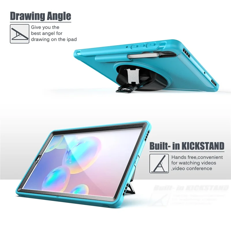 360° Swivel Kickstand PC + TPU Tablet Combo Shell with Hand Strap for Samsung Galaxy Tab S6 SM-T860/T865 - Baby Blue