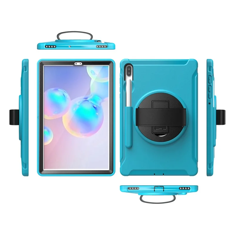360° Swivel Kickstand PC + TPU Tablet Combo Shell with Hand Strap for Samsung Galaxy Tab S6 SM-T860/T865 - Baby Blue
