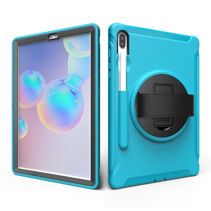 360° Swivel Kickstand PC + TPU Tablet Combo Shell with Hand Strap for Samsung Galaxy Tab S6 SM-T860/T865 - Baby Blue