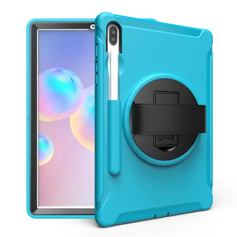 360° Swivel Kickstand PC + TPU Tablet Combo Shell with Hand Strap for Samsung Galaxy Tab S6 SM-T860/T865 - Baby Blue