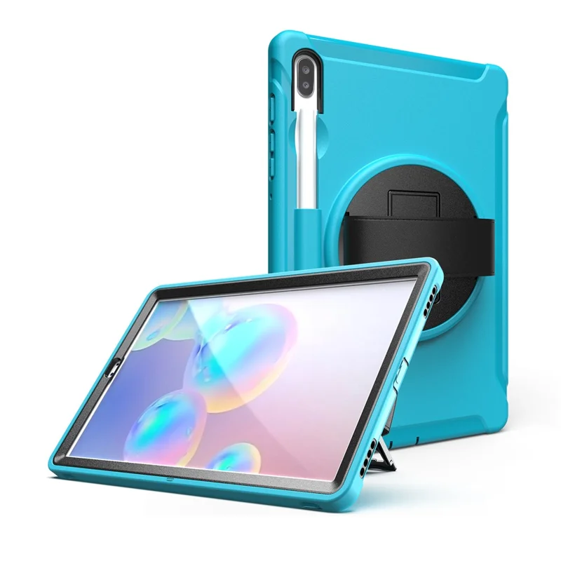 360° Swivel Kickstand PC + TPU Tablet Combo Shell with Hand Strap for Samsung Galaxy Tab S6 SM-T860/T865 - Baby Blue