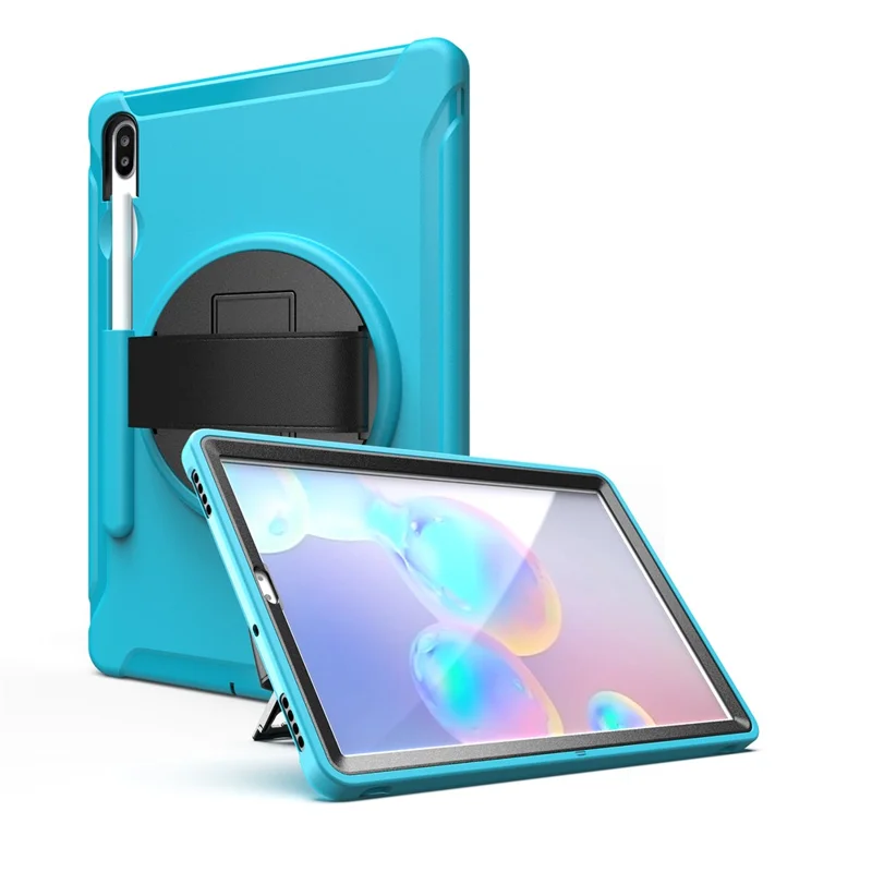 360° Swivel Kickstand PC + TPU Tablet Combo Shell with Hand Strap for Samsung Galaxy Tab S6 SM-T860/T865 - Baby Blue