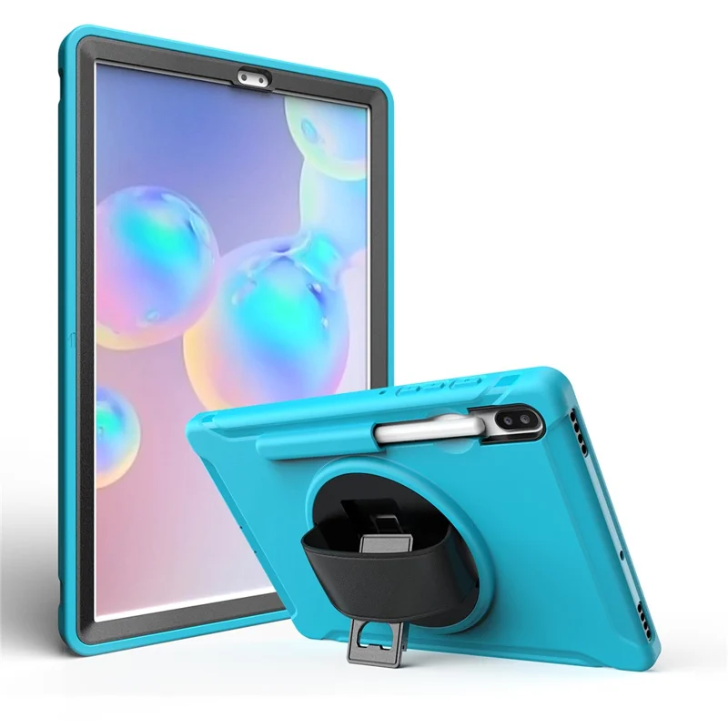 360° Swivel Kickstand PC + TPU Tablet Combo Shell with Hand Strap for Samsung Galaxy Tab S6 SM-T860/T865 - Baby Blue