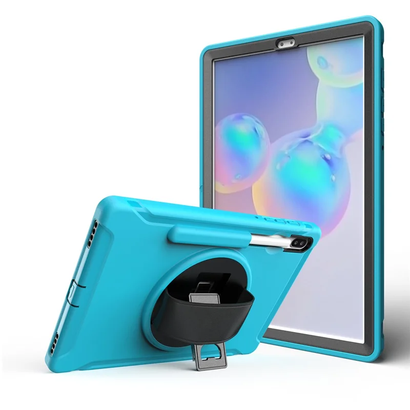 360° Swivel Kickstand PC + TPU Tablet Combo Shell with Hand Strap for Samsung Galaxy Tab S6 SM-T860/T865 - Baby Blue