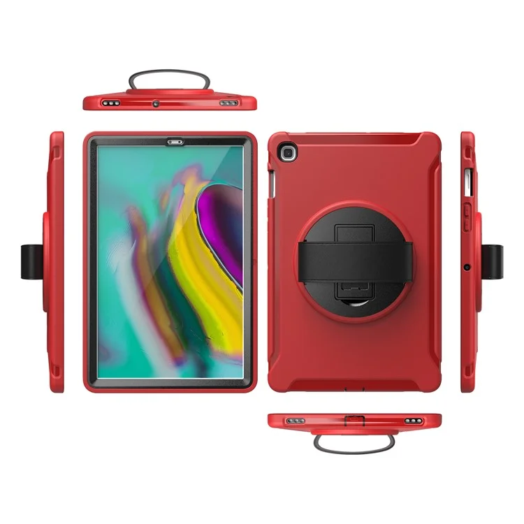 Carcasa de concha de PC + TPU con soporte giratorio de 360° y correa para la mano para Samsung Galaxy Tab S5e SM-T720/T725 - Rojo