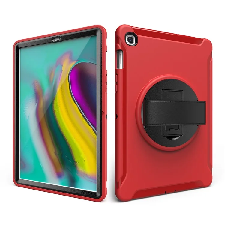 Carcasa de concha de PC + TPU con soporte giratorio de 360° y correa para la mano para Samsung Galaxy Tab S5e SM-T720/T725 - Rojo