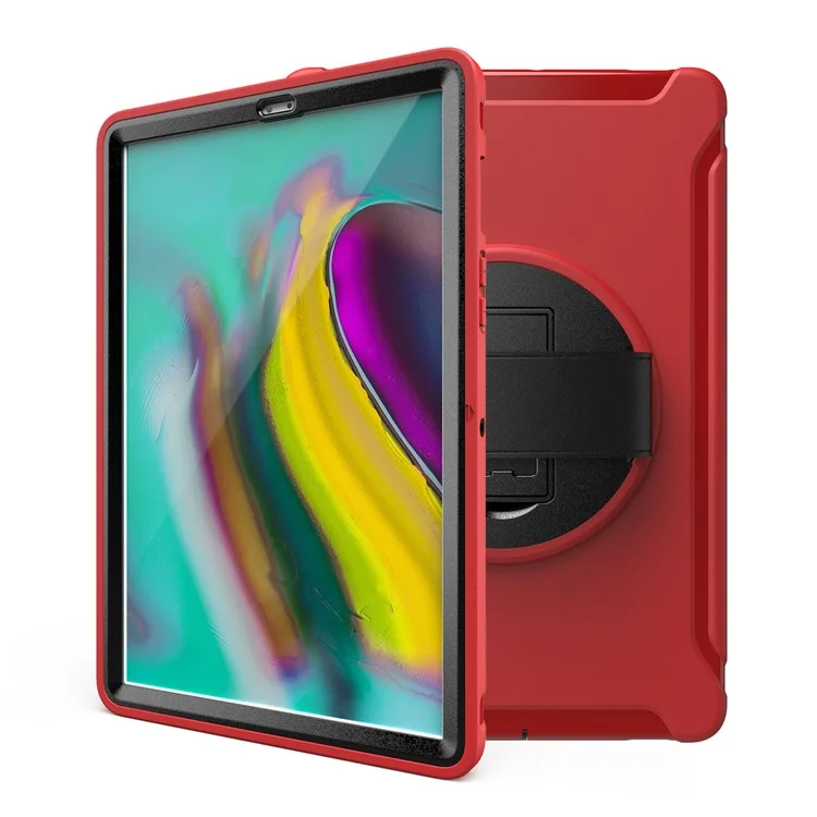 Carcasa de concha de PC + TPU con soporte giratorio de 360° y correa para la mano para Samsung Galaxy Tab S5e SM-T720/T725 - Rojo